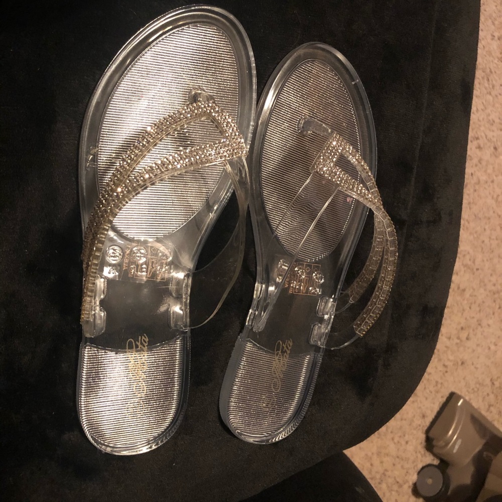Clear blinged out sandals